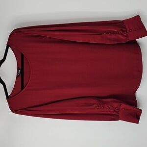 Express Elegant Silky Oxblood Red Long Sleeve Blouse Festiv Office Holiday Party